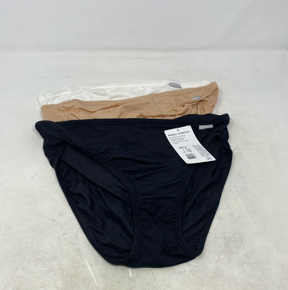 Paquete de 3 ropa interior supersuave de corte francés Jockey para mujer, negra/luz/marfil, talla 6 Foto 1 de 4