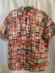 Lands End Oxford Shirt Men XL 17-17.5 Orange Madras Button Down Casual Preppy - Picture 1 of 5