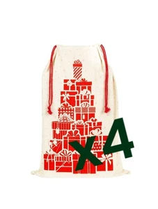 Set4 Geeknet Christmas Gift Sack 18x26 100% Cotton Present Gift Bag Reusable *ds - Picture 1 of 8