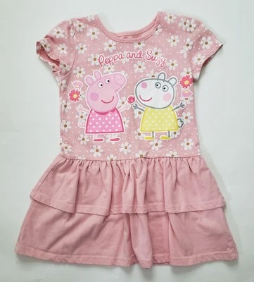 Peppa Pig & Suzy Toddler Girls 4T Dress Pink Tiered Ruffle Drop Waist Flowers - Image 1 of 4