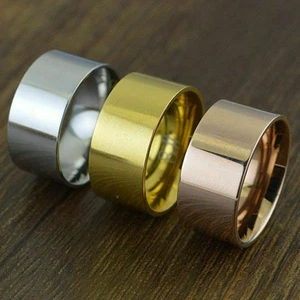 10mm Men Women Wide Band Stainless Cool High Flat Band Polished Steel Ring Big. - Picture 1 of 13