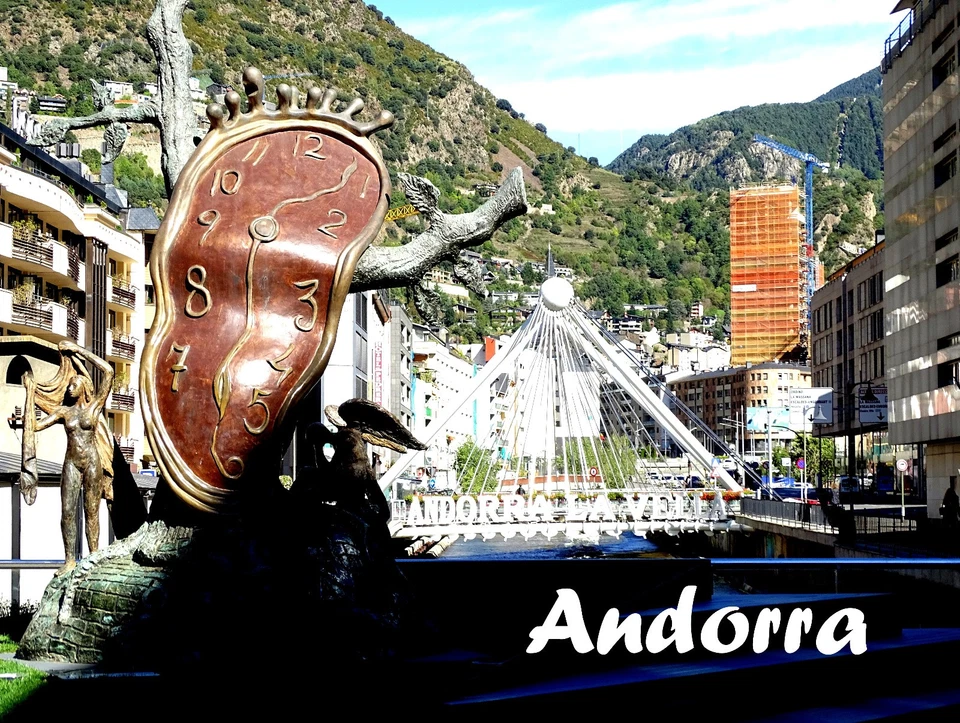 Andorra Fridge Magnet - Dali Clock Andorra la Vella - Pyrenees Souvenir - Image 1 of 1