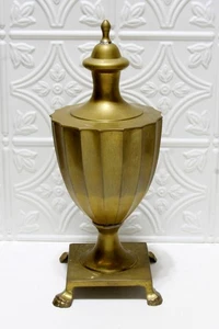 Urn With Pedestal Claw Feet Base & Lid Vintage Neo-Classical Solid Brass 14" - Picture 1 of 9