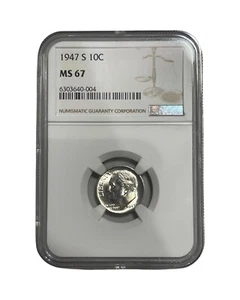 1947 S Roosevelt SILVER Dime 10c NGC MS67 BLAZER UNC BU MS San Francisco - Picture 1 of 2