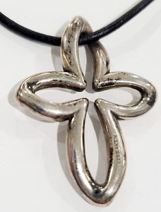 James Avery Sterling 1 1/2" Open Cross Pendant 925 Leather Necklace 18"-Retired - Picture 1 of 3