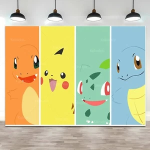 pokemon Happy Birthday party fans Banner Vinyl 150x100cm Wall Art Party Backdrop - Picture 1 of 1