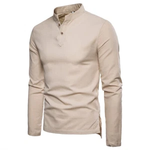 Nueva Camiseta Para Hombre Lino Manga Larga Clásica Ajustada Camisas con Botones - Imagen 1 de 29