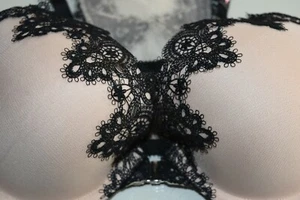 New VICTORIA SECRET Dream Angels Lined Demi BRA Racerback Black Beige Nude 32 DD - Picture 1 of 7