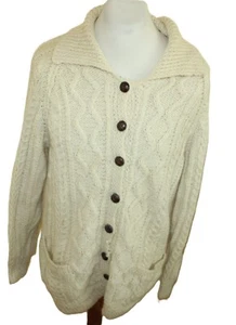 HANDARBEIT ARAN ZOPF WOLLE Damen STRICKJACKE EHER Gr 44 LANG 74CM CREME - Bild 1 von 7