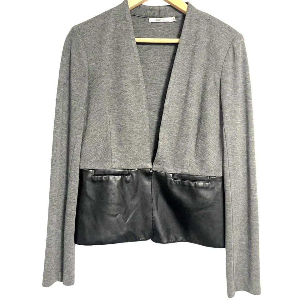 Chaqueta Blazer Bailey 44 Tejida Mujer Talla M Gris Imitación Cuero Borde Carrera Foto 1 de 4