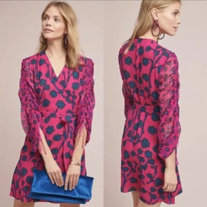 M 8 10 $428 DVF Diane von Furstenberg TAMRA Shocking Pink Berry Wrap Dress - Picture 1 of 15