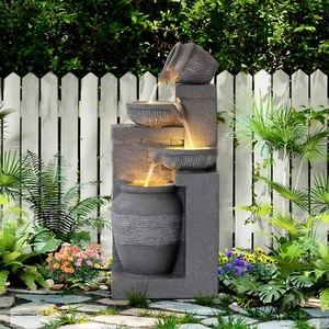 32" Outdoor/Indoor Garden Water Fountains, 4 Tiers Cascading Resin Fountains - Picture 1 of 28