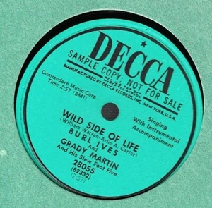 BURL IVES & GRADY MARTIN WILD SIDE OF LIFE & IT'S SO-LONG DECCA PROMO 78 EXC. - Picture 1 of 2
