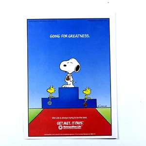 Peanuts Snoopy Vintage Wins Gold Medal Charles Schulz 1988 Met Life Original Ad - Picture 1 of 4