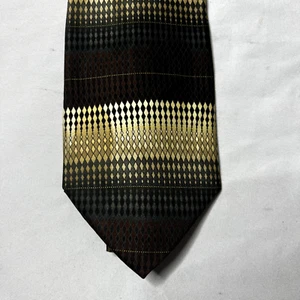 Chas Reed & Co Mens Tie Necktie 100% Silk Pink Striped Gold Brown Olive Diamonds - Picture 1 of 7