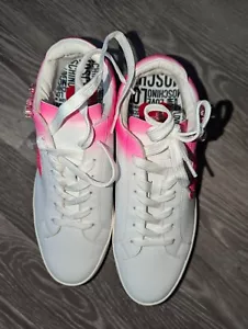 Love Moschino Free Love Diamante Lace-up Sneakers White Pink Size 6.5 EU 40 - Picture 1 of 11