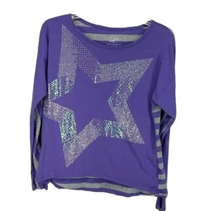 Justice Purple & Grey Stripe Star size 16 Shirt - Picture 1 of 6