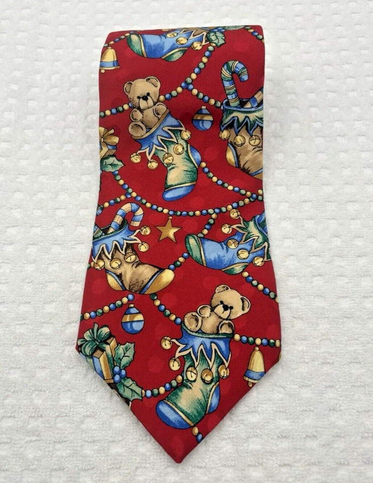 Corbata vintage de seda roja de Wembley para hombre - Medias de Navidad, osos, guirnalda Foto 1 de 4