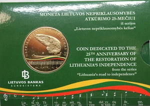 Lithuania 2015 5€ in card 25th ann of the restoration of Lithuania’s - Picture 1 of 2