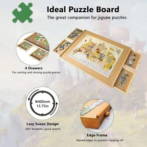 360° Rotating Puzzle Board with Drawers & Cover, Wooden Table for 1000 Pieces - Picture 1 of 6