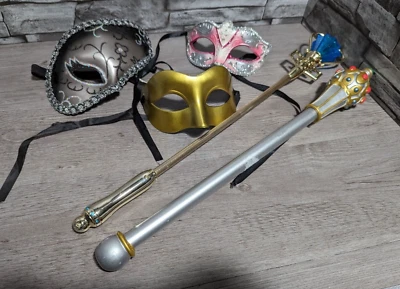 Masquerade Ball Mask Princess Fairy Wand Scepter Accessory Halloween Costume Lot - Image 1 of 4