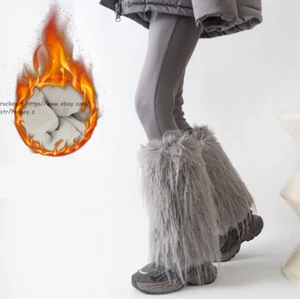 New Winter Womens Girls Fluffy Fuzzy Faux Fur Leg Warmers Solid Boot Covers Gift - Picture 1 of 22