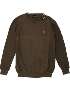 GUESS Mens Boat Neck Jumper Sweater Medium Khaki Cotton BY76 - Picture 1 of 4