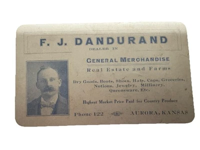 Tarjeta de visita de 1920 - Aurora Kansas - Bienes raíces - Granjas - Escritura a mano rara Foto 1 de 3