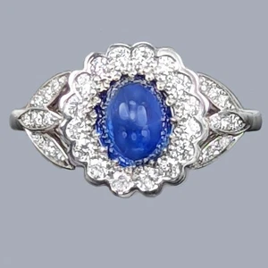 Vintage Sapphire and Diamond Cluster Ring 18ct White Gold 1960s Engagement Ring - Picture 1 of 14