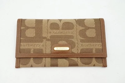 Cartera Bifold Larga Vintage Burberrys Con Logo B Jacquard De Lona Marrón 4458K - Imagen 1 de 4