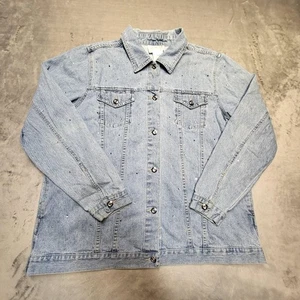Quacker Factory Jean Jacket Womens Large Blue Rhinestone Embellished Trucker - Picture 1 of 8