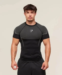 SMALL Gymshark Onyx 5.0 Seamless Kurzarm T-Shirt schwarz/hellgrau IN HAND - Bild 1 von 4