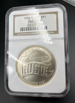 1991 D USO Commemorative Silver Dollar Coin NGC MS69 Gem BU UNC #008 - Image 1 of 4
