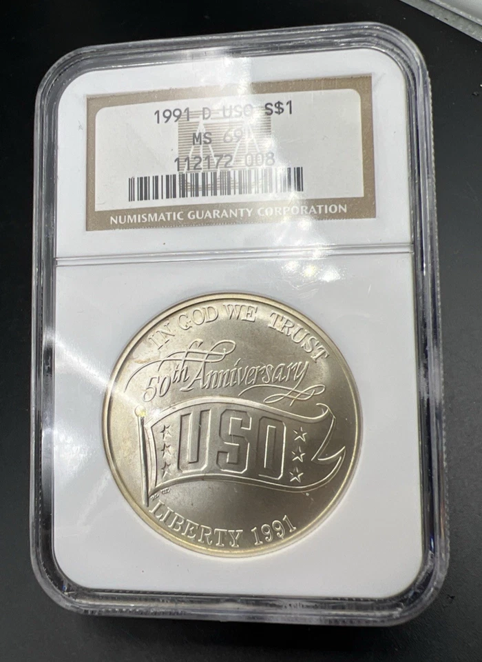 1991 D USO Commemorative Silver Dollar Coin NGC MS69 Gem BU UNC #008 - Image 1 of 4