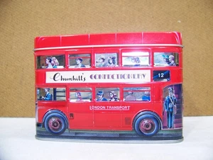 Vintage CHURCHILL'S CONFECTIONERY TOFFEE Empty Tin /Coin Bank NEATO! - Picture 1 of 5