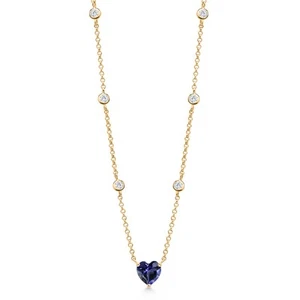 18K Yellow Gold Plated Silver Blue Iolite and White Moissanite Long By The Yard - Picture 1 of 3