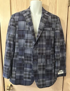 Jos A Bank Madras Patchwork Blazer Herren 40R Tailored Fit Blau Kariert Baumwolle 2 Btn - Bild 1 von 16