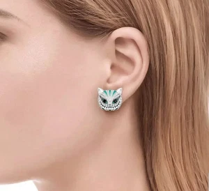Cat Head Face Silver Stud Earrings Y - Picture 1 of 4