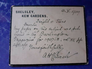 1909 signed card Sir Arthur Herbert Church referencing Burlington Article
