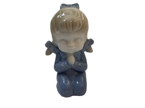 Conjunto de cerámica azul rezando niña arrodillada vintage - Imagen 1 de 8