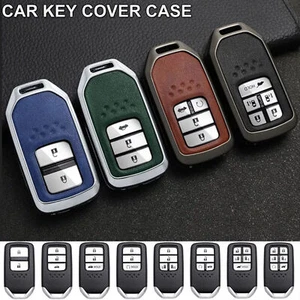 1x Alloy Leather Remote Key Fob Case Cover For 2016-2021 Honda Civic CR-V Pilot - Picture 1 of 27