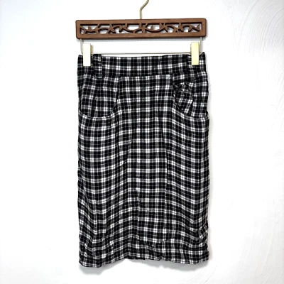 Vintage 90s Plaid Pencil Skirt Black & White Straight Italy Tarazzia Schoolgirl - Image 1 of 4