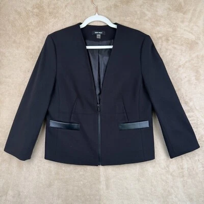 Nine West Blazer 女式 12 黑色无领西装夹克拉链办公室企业工作 — 第 1/4 张图片