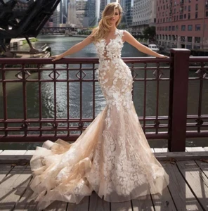 Exquisite Wedding Dresses Sleeveless Mermaid or Length Bridal Gowns Lace - Picture 1 of 11