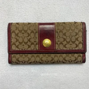 Vintage Coach Checkbook Billfold Signature Brown Canvas Snap Closure Zip Wallet - Picture 1 of 14
