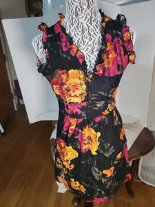 Vestido informal Kontagious L para mujer negro floral ligero manga acampanada primavera - Imagen 1 de 10