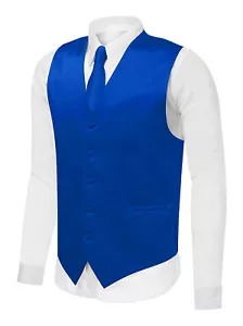 Men's Premium 2-Piece Dress Vest Neck Tie Combo Set Solid Color Adjustable Back - Picture 1 of 17