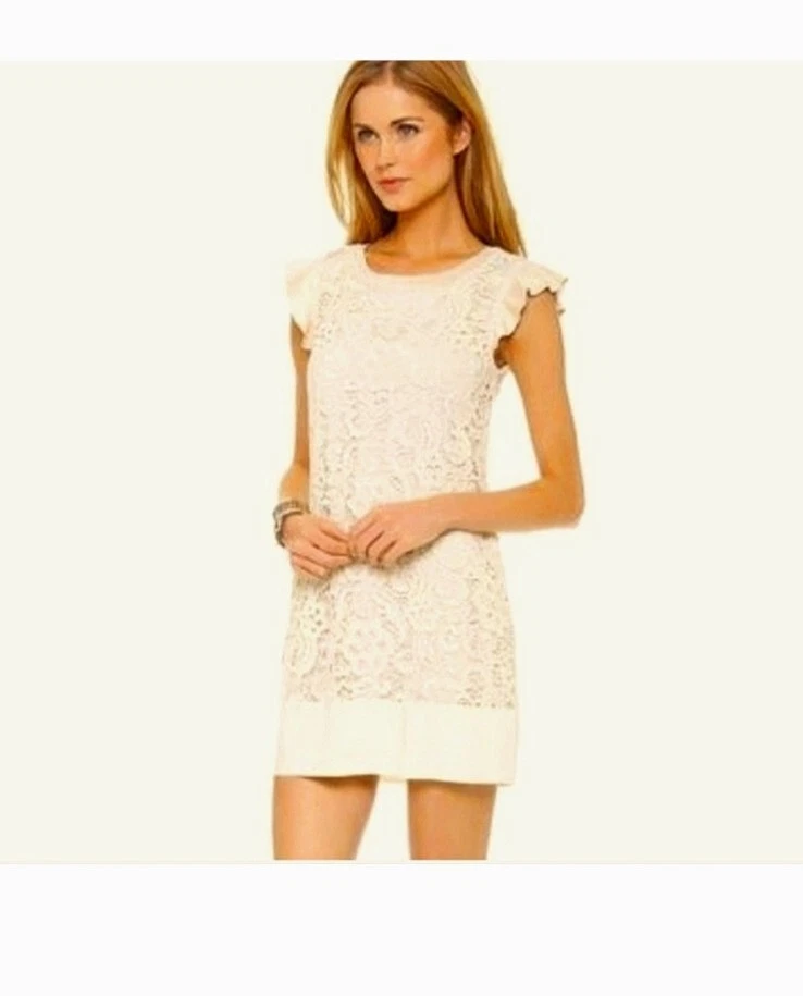Vestido ELLA MOSS bordado de renda e camurça sintética creme marfim tamanho P - Imagem 1 de 4