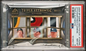 2004 SP GAME USED PATCH TRIPLE AUTHENTIC PEDRO MARTINEZ/CLEMENS #/10 PSA 8 POP 1 - Picture 1 of 2