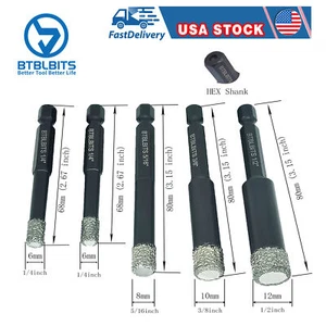 5x Dry Diamond Drill Bits Hole Saw Kit for Granite Glass Porcelain Tile Ceramic - Picture 1 of 8